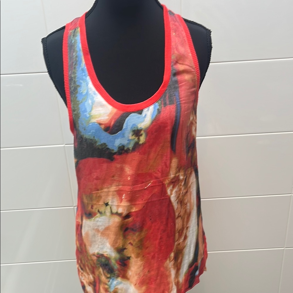 Simply Vera Vera Wang Orange Red Graphic Tank Top